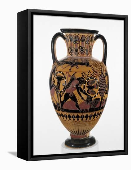 Chalcidian black-figure neck amphora with Odysseus killing a Thracian, c.540 BC-Greek-Framed Premier Image Canvas