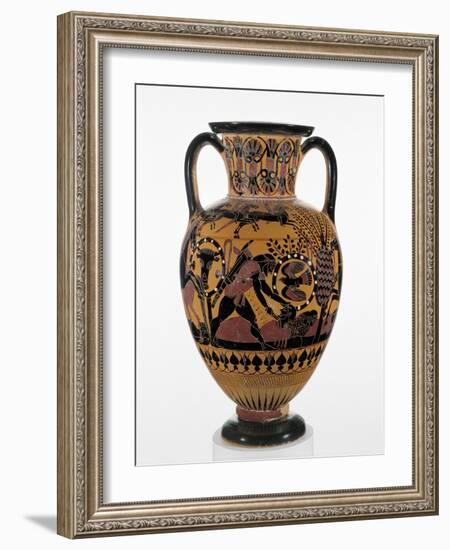 Chalcidian black-figure neck amphora with Odysseus killing a Thracian, c.540 BC-Greek-Framed Giclee Print