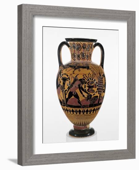 Chalcidian black-figure neck amphora with Odysseus killing a Thracian, c.540 BC-Greek-Framed Giclee Print