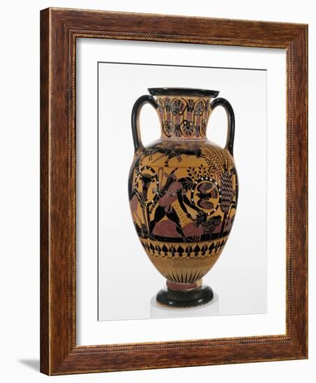 Chalcidian black-figure neck amphora with Odysseus killing a Thracian, c.540 BC-Greek-Framed Giclee Print