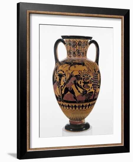 Chalcidian black-figure neck amphora with Odysseus killing a Thracian, c.540 BC-Greek-Framed Giclee Print