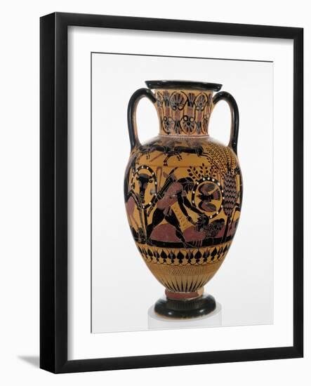 Chalcidian black-figure neck amphora with Odysseus killing a Thracian, c.540 BC-Greek-Framed Giclee Print