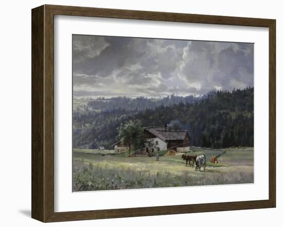 Chalet in an Alpine Landscape-Edouard Jenmaire-Framed Giclee Print