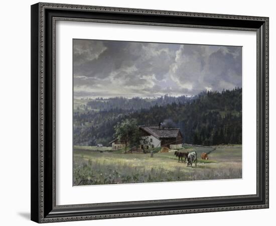 Chalet in an Alpine Landscape-Edouard Jenmaire-Framed Giclee Print