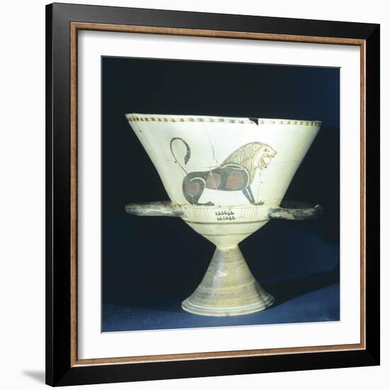 Chalice Showing Figure of Lion, Terracotta from Tomb 221 in Ancient Necropolis in Hagia Paraskevi-null-Framed Giclee Print