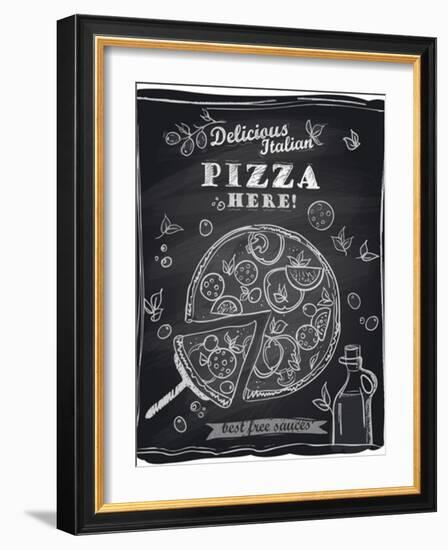Chalk Pizza with the Cut Off Slice-Selenka-Framed Premium Giclee Print