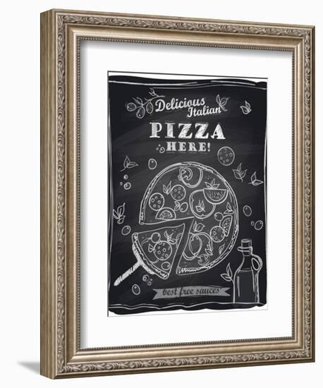 Chalk Pizza with the Cut Off Slice-Selenka-Framed Art Print