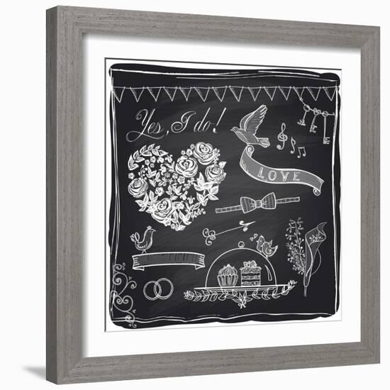 Chalk Wedding Hand Drawn Graphic Set on a Chalkboard-Selenka-Framed Art Print