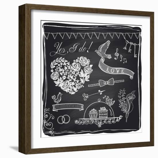 Chalk Wedding Hand Drawn Graphic Set on a Chalkboard-Selenka-Framed Art Print