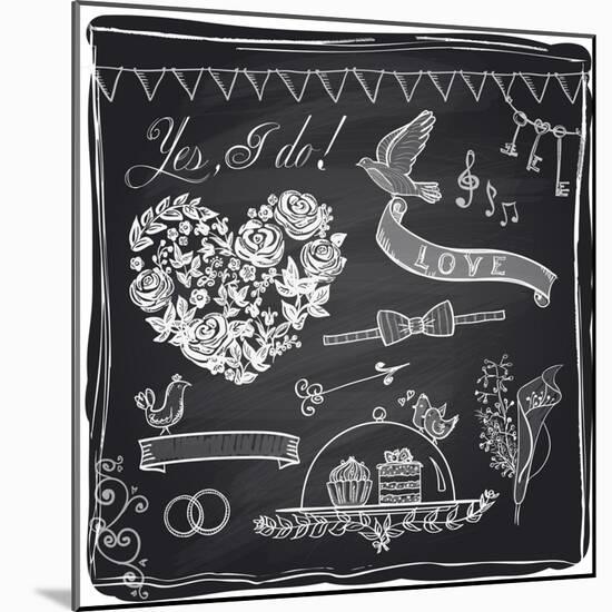 Chalk Wedding Hand Drawn Graphic Set on a Chalkboard-Selenka-Mounted Art Print