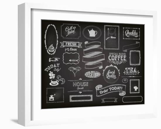 Chalkboard Ads, Including Frames, Banners, Swirls and Advertisements for Restaurant, Coffee Shop-LanaN.-Framed Art Print