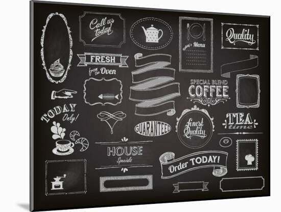 Chalkboard Ads, Including Frames, Banners, Swirls and Advertisements for Restaurant, Coffee Shop-LanaN.-Mounted Art Print