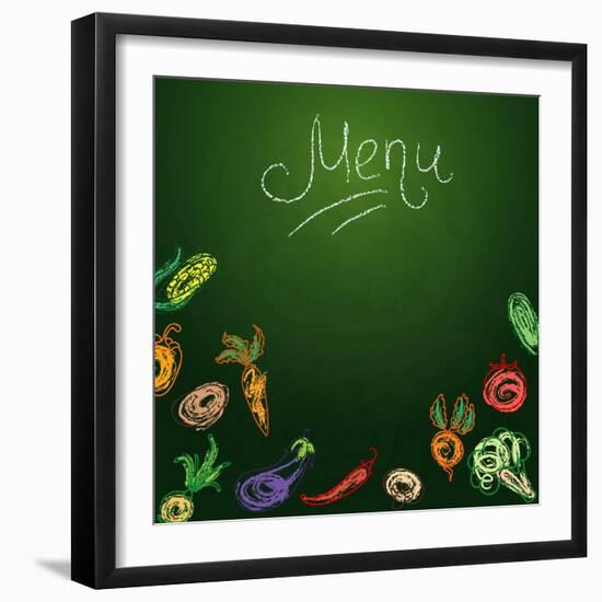 Chalkboard with Vegetables for Restaurant Menu-BerSonnE-Framed Art Print