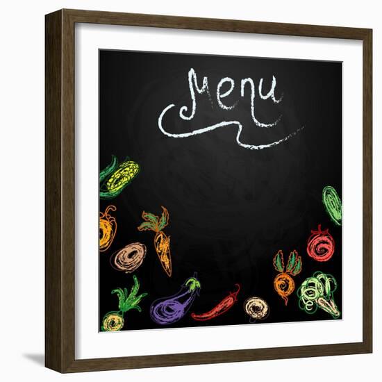 Chalkboard with Vegetables for Restaurant Menu-BerSonnE-Framed Art Print