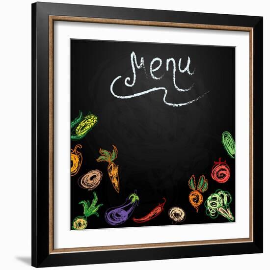 Chalkboard with Vegetables for Restaurant Menu-BerSonnE-Framed Art Print