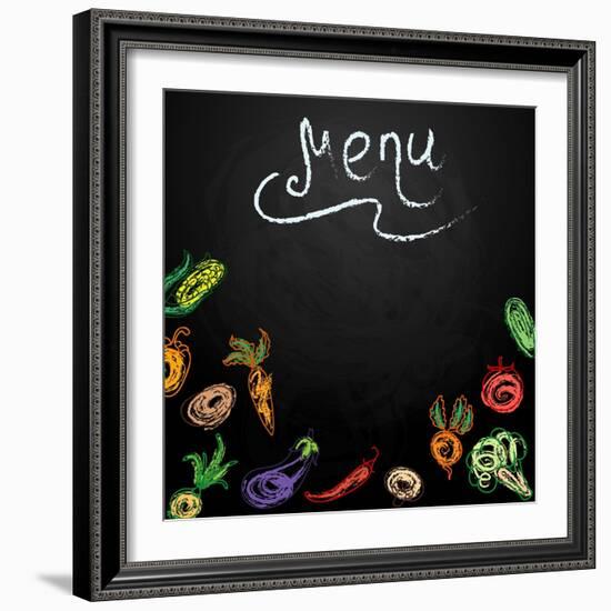 Chalkboard with Vegetables for Restaurant Menu-BerSonnE-Framed Art Print