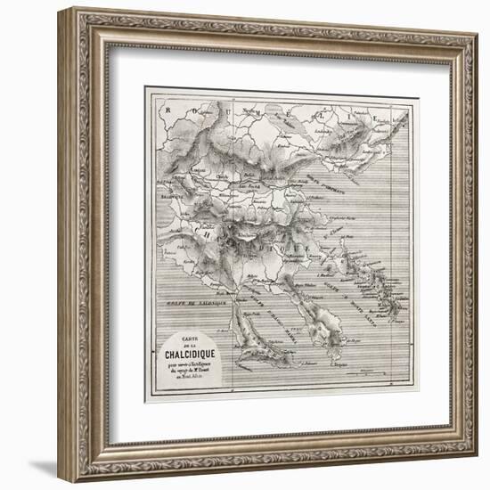 Chalkidiki Old Map, Greece. Created By Vuillemin, Published On Le Tour Du Monde, Paris, 1860-marzolino-Framed Art Print