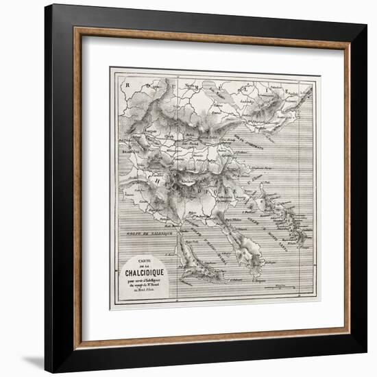 Chalkidiki Old Map, Greece. Created By Vuillemin, Published On Le Tour Du Monde, Paris, 1860-marzolino-Framed Art Print