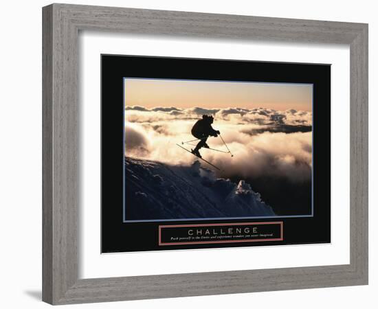 Challenge - Skier in Clouds-Unknown Unknown-Framed Photo