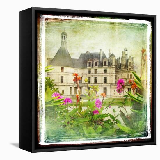 Chambord Castle -Retro Styled Picture-Maugli-l-Framed Stretched Canvas