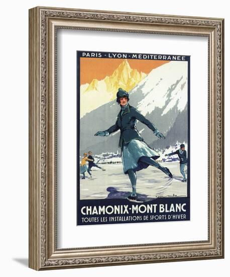 Chamonix Mont-Blanc, France - Ice Skating-Lantern Press-Framed Art Print