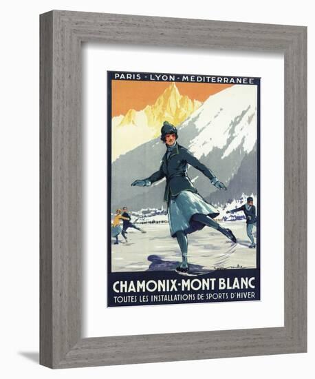 Chamonix Mont-Blanc, France - Ice Skating-Lantern Press-Framed Art Print