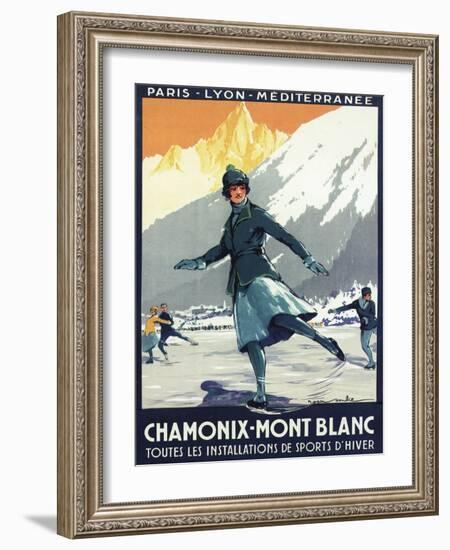 Chamonix Mont-Blanc, France - Ice Skating-Lantern Press-Framed Art Print