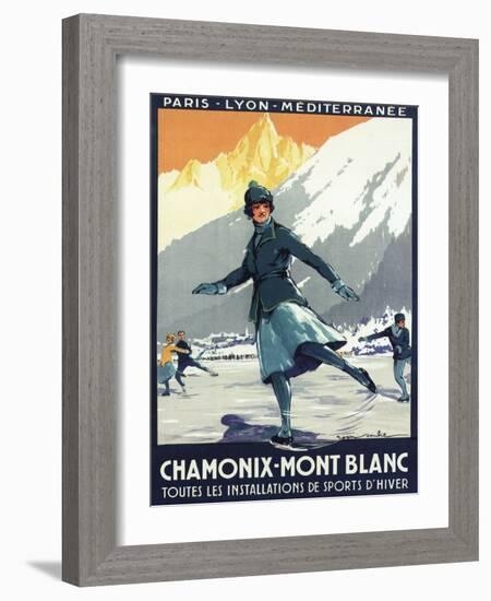 Chamonix Mont-Blanc, France - Ice Skating-Lantern Press-Framed Art Print