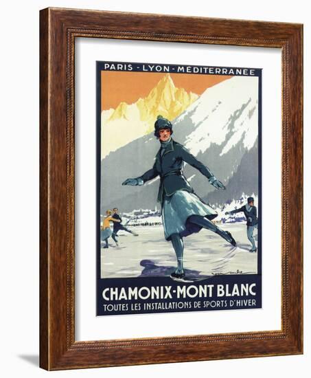 Chamonix Mont-Blanc, France - Ice Skating-Lantern Press-Framed Art Print