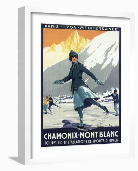 Chamonix Mont-Blanc, France - Ice Skating-Lantern Press-Framed Art Print