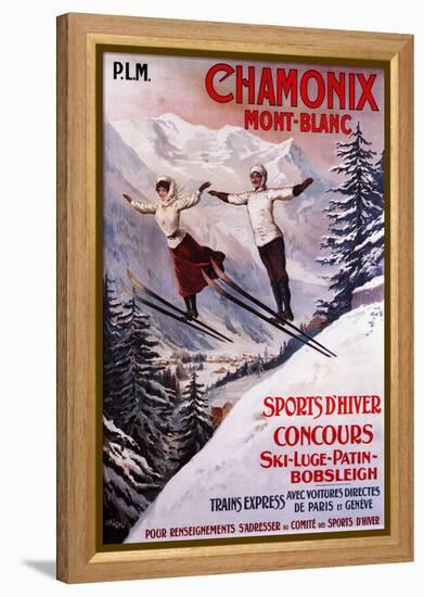 Chamonix Mont-Blanc, France - Skiing Promotional Poster-Lantern Press-Framed Stretched Canvas