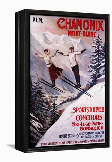 Chamonix Mont-Blanc, France - Skiing Promotional Poster-Lantern Press-Framed Stretched Canvas