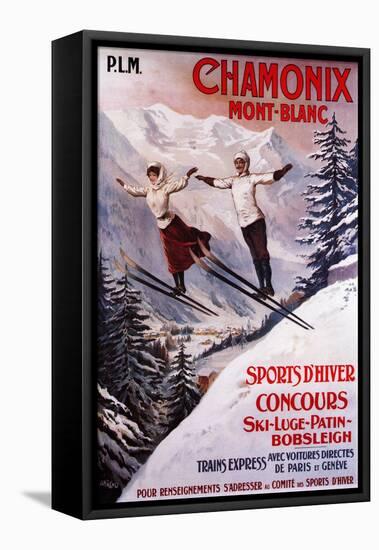 Chamonix Mont-Blanc, France - Skiing Promotional Poster-Lantern Press-Framed Stretched Canvas