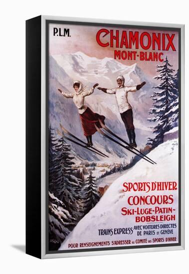 Chamonix Mont-Blanc, France - Skiing Promotional Poster-Lantern Press-Framed Stretched Canvas