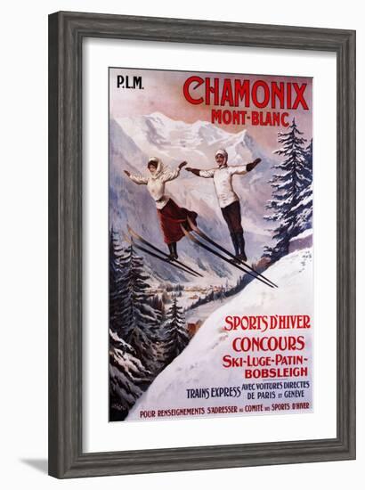 Chamonix Mont-Blanc, France - Skiing Promotional Poster-Lantern Press-Framed Art Print