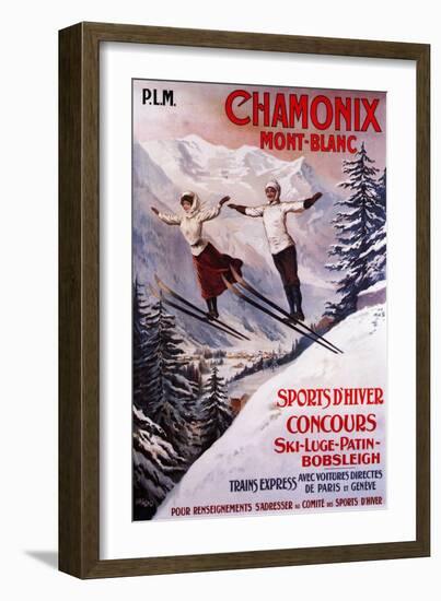 Chamonix Mont-Blanc, France - Skiing Promotional Poster-Lantern Press-Framed Art Print