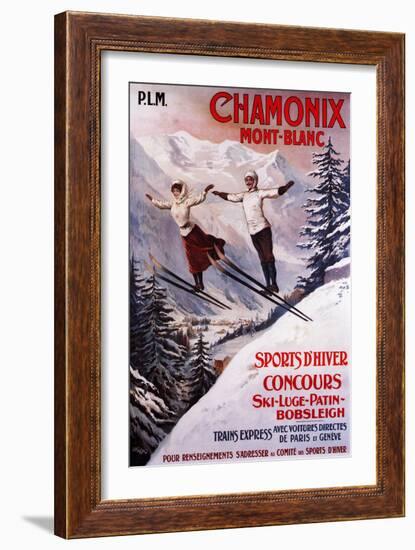 Chamonix Mont-Blanc, France - Skiing Promotional Poster-Lantern Press-Framed Art Print