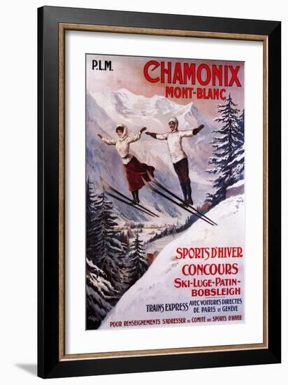 Chamonix Mont-Blanc, France - Skiing Promotional Poster-Lantern Press-Framed Art Print