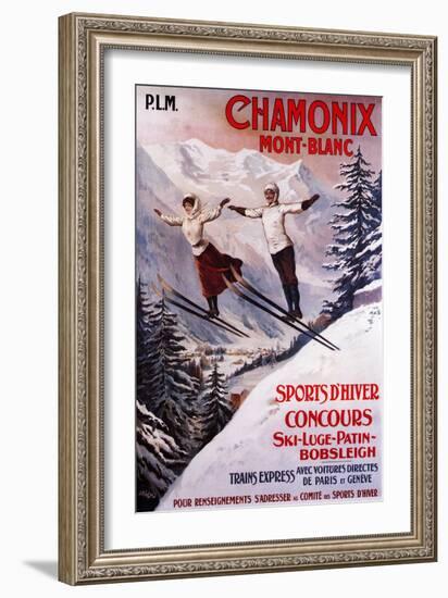 Chamonix Mont-Blanc, France - Skiing Promotional Poster-Lantern Press-Framed Premium Giclee Print