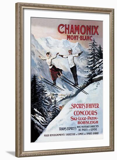 Chamonix Mont-Blanc, Skiing-The Vintage Collection-Framed Giclee Print