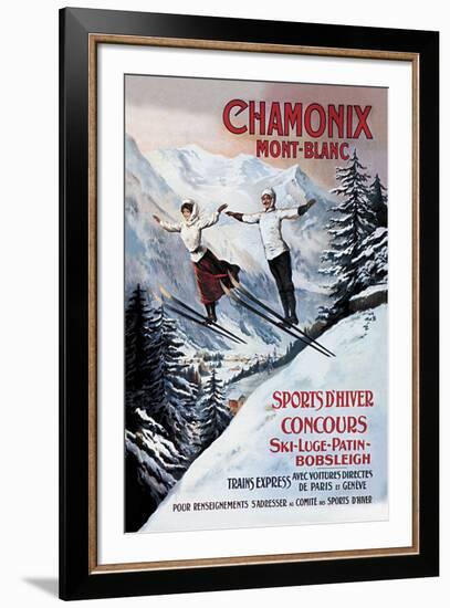 Chamonix Mont-Blanc, Skiing-The Vintage Collection-Framed Giclee Print