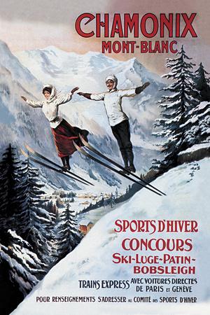 'Chamonix Mont-Blanc, Skiing' Giclee Print - The Vintage ...