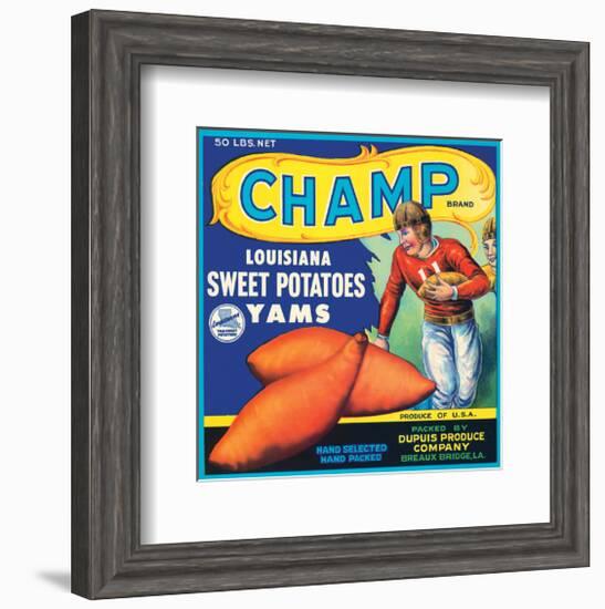 Champ Brand Louisiana Sweet Potatoes, Yams-null-Framed Art Print