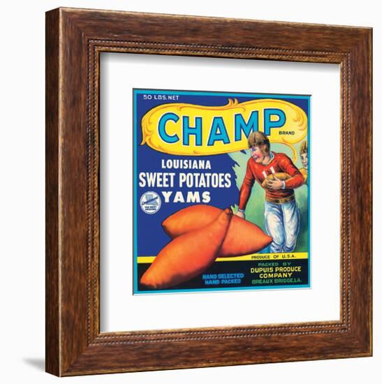 Champ Brand Louisiana Sweet Potatoes, Yams-null-Framed Art Print