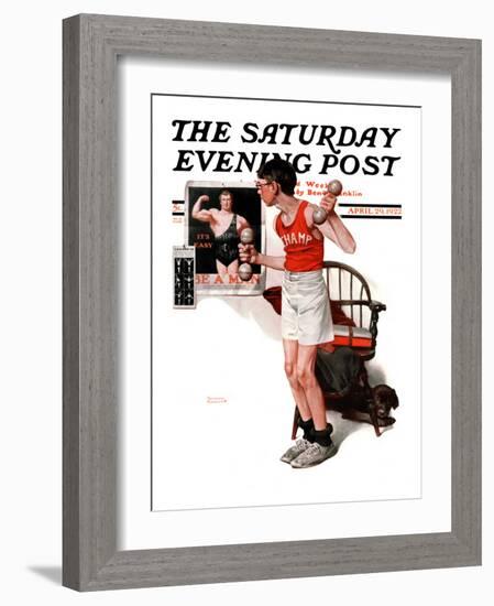 "Champ" or "Be a Man" Saturday Evening Post Cover, April 29,1922-Norman Rockwell-Framed Giclee Print