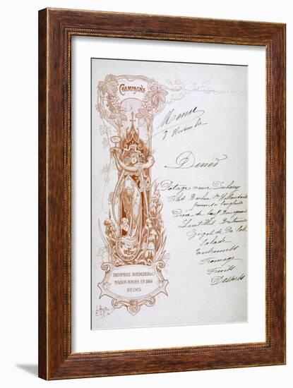 Champagne Advertisement on a Menu, 19th Century-null-Framed Giclee Print
