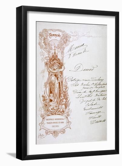 Champagne Advertisement on a Menu, 19th Century-null-Framed Giclee Print