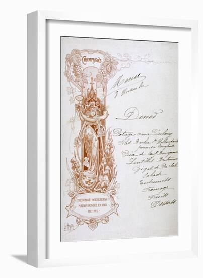 Champagne Advertisement on a Menu, 19th Century-null-Framed Giclee Print