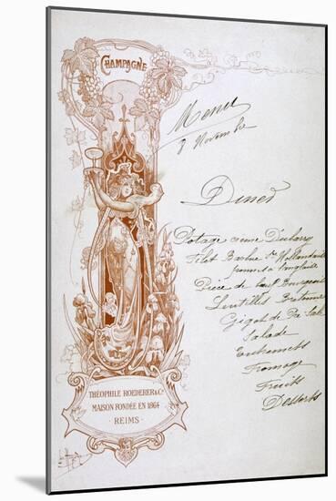 Champagne Advertisement on a Menu, 19th Century-null-Mounted Giclee Print