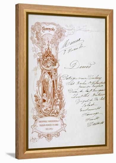 Champagne Advertisement on a Menu, 19th Century-null-Framed Premier Image Canvas